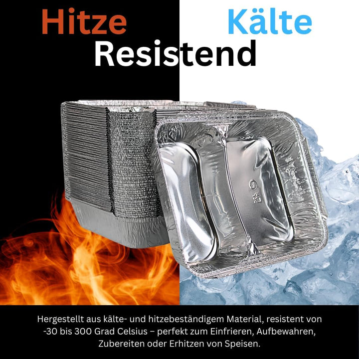 Enpack 500 Stück Aluminiumschale mit Einlegedeckel 1020L - Zweigeteilte Menüschale - 1020 ml Füllmen