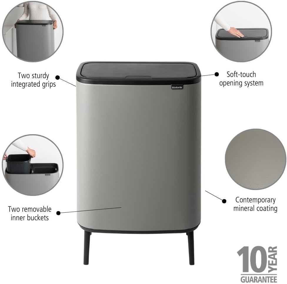 Brabantia Bo Touch Abfalleimer Hi Recycling 2x 30L, Mineralgrau