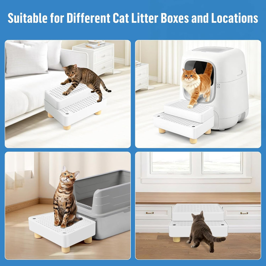Bartuke Verstellbare 2-stufige Katzentoilettenrampe, Katzen Treppen&Stufen mit Holzfüsse Filterfunkt