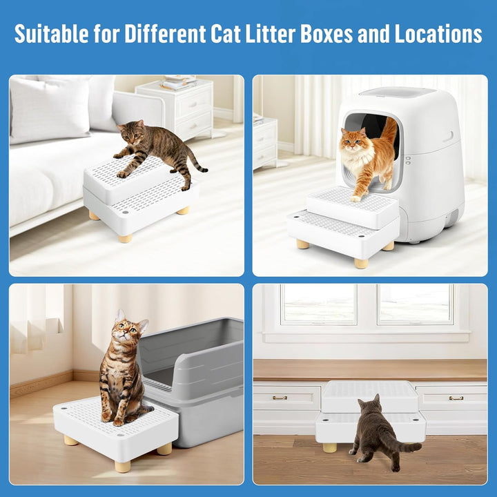 Bartuke Verstellbare 2-stufige Katzentoilettenrampe, Katzen Treppen&Stufen mit Holzfüsse Filterfunkt