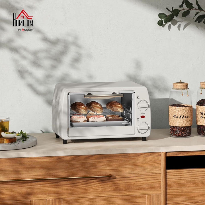 HOMCOM Mini Backofen 10 L 750W 100-230℃ 60 Min. Timer mit Backblech, Grillrost und Herausnehmbarer B