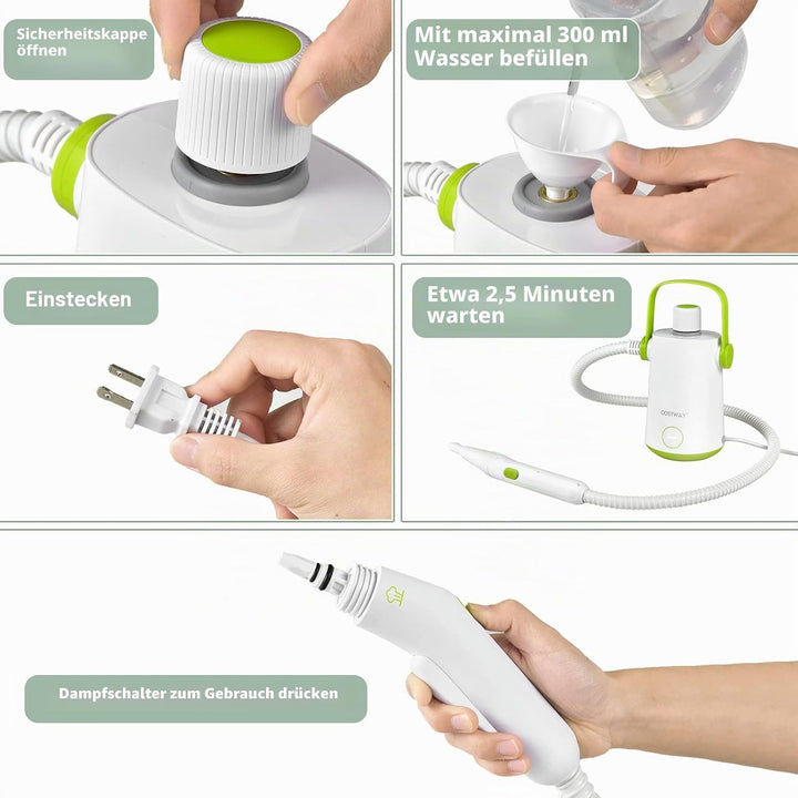 FANTASK 1000W Dampfreiniger Handgerät, 300 ml Wasserkapazität &amp; 10 Zubehörsätze, Steamshot Steam Cle
