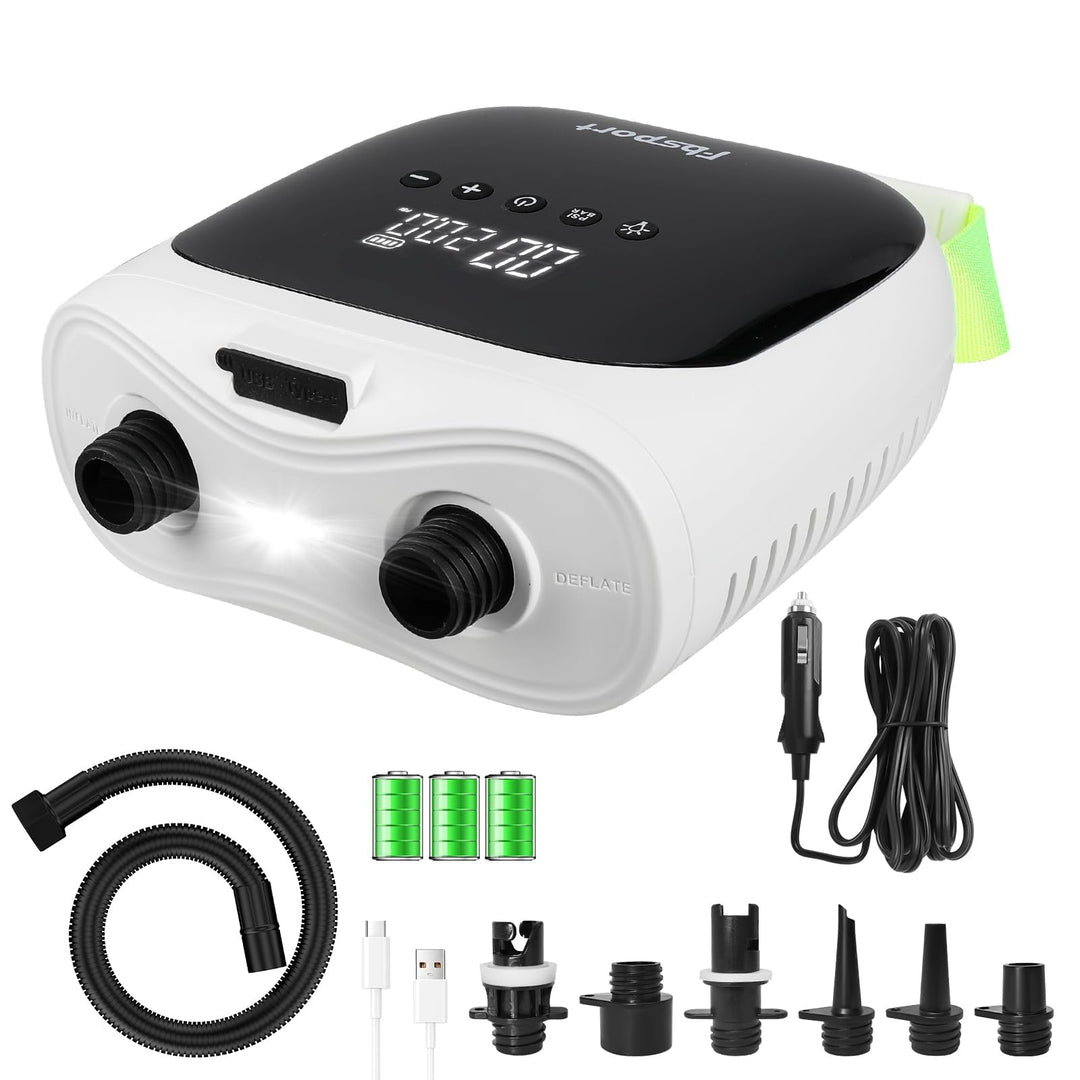 SUP Pumpe Elektrisch mit Akku, 20 PSI Hochdruck Luftpumpe, Wiederaufladbar, Auto-Off, 2-Stufen Infla