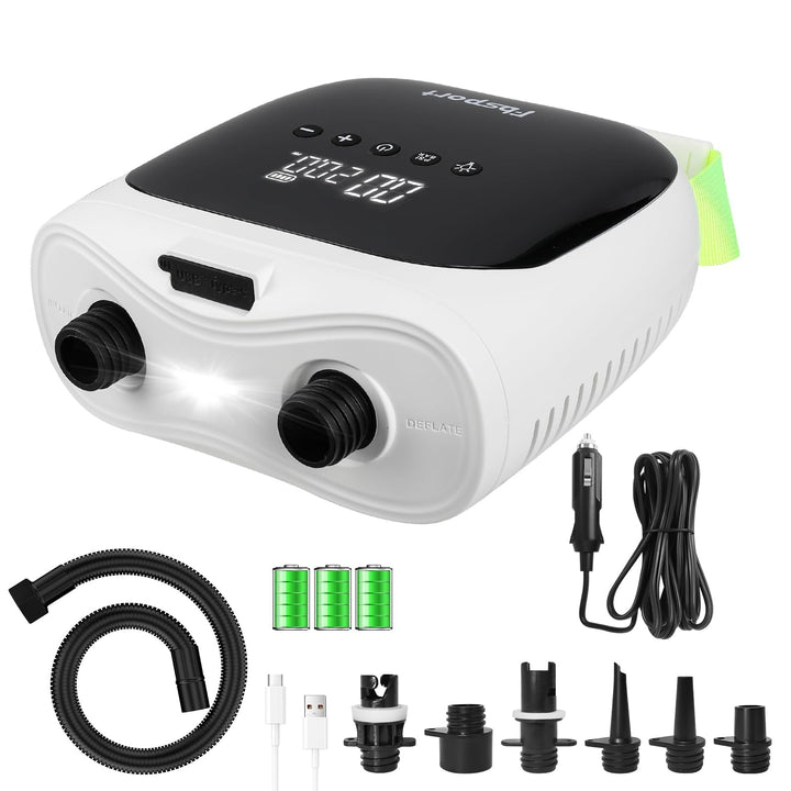 SUP Pumpe Elektrisch mit Akku, 20 PSI Hochdruck Luftpumpe, Wiederaufladbar, Auto-Off, 2-Stufen Infla