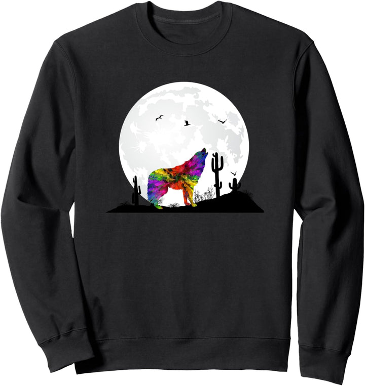 Wolf Heulen Vollmond Kaktus Wüste Nacht Wild Boho Hippie Sweatshirt