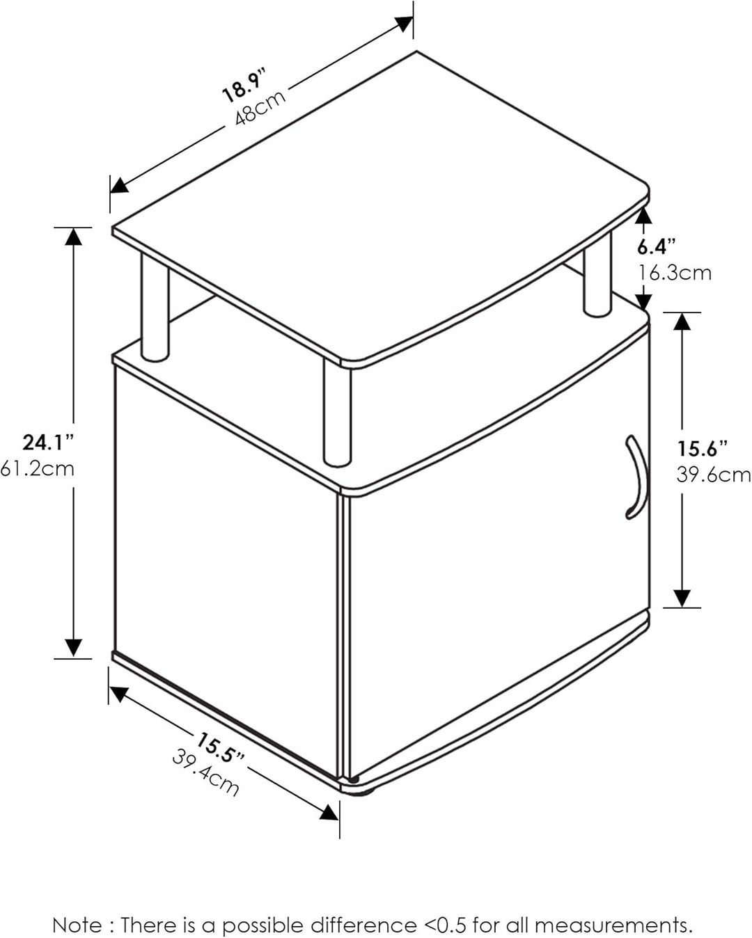 Furinno JAYA Utility Design Beistelltisch, Nachttisch, französische Eiche/Schwarz, 48 (B) x 61.2 (H)