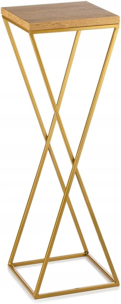 Pflanzenständer Metall 70 cm Hoch - Stabiler und Fester Blumenhocker mit Eiche Optik MDF-Platte auf