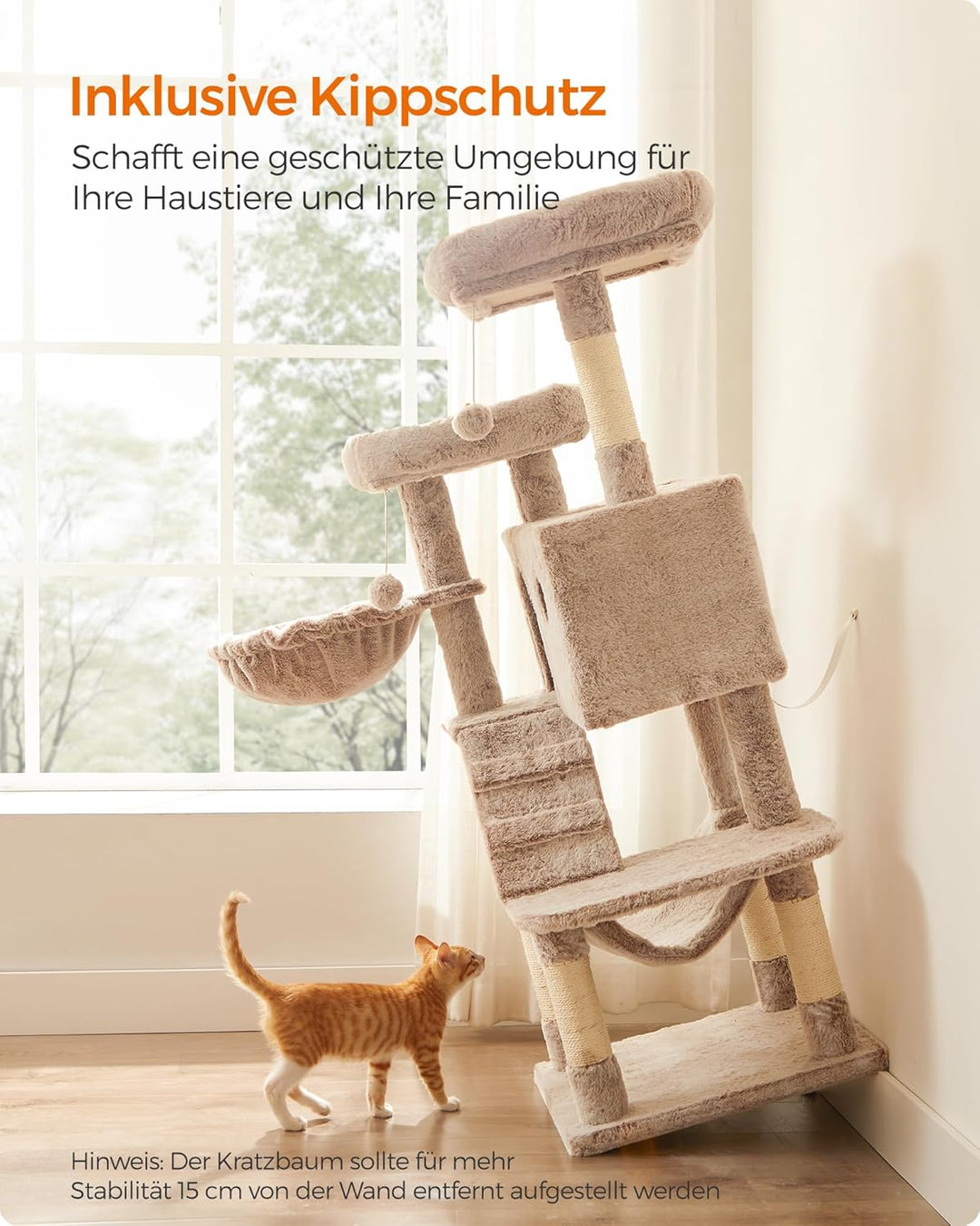 Feandrea Kratzbaum gross, Katzenbaum mit weichem Bezug, für grosse Katzen, Ombré-Braun-Weiss PCT162M