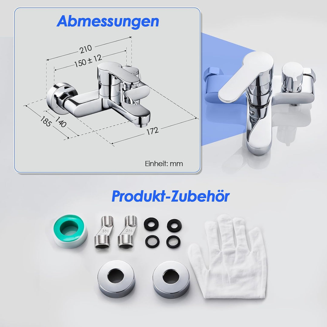 ROVOGO Badewannenarmatur, Aufgerüstet Messing Drehbare Umsteller, Badewanne armatur für Wandmontage,