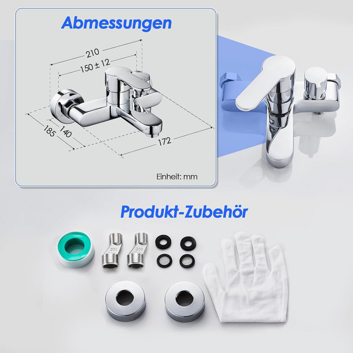 ROVOGO Badewannenarmatur, Aufgerüstet Messing Drehbare Umsteller, Badewanne armatur für Wandmontage,