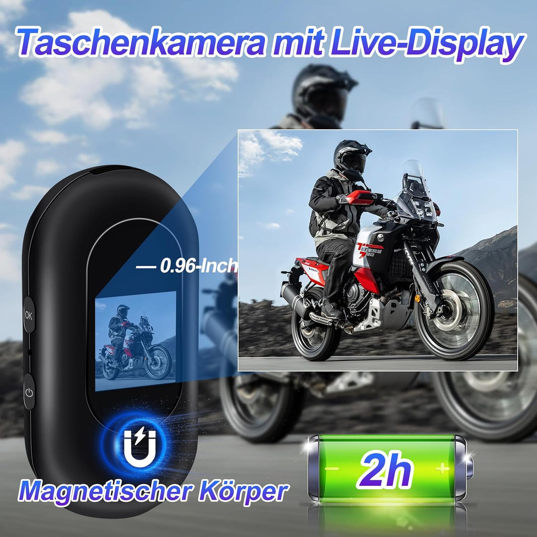 TANGMI Mini Kamera Action, Magnetische Halterung Mini Action Cam Bodycam, Integrierter Bildschirm Ac