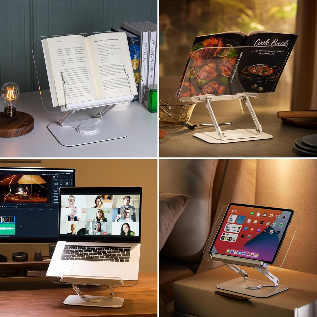 SupeDesk Buchständer, verstellbarer Buchhalter Leseständer mit 360° drehbarer Aluminiumlegierungsbas