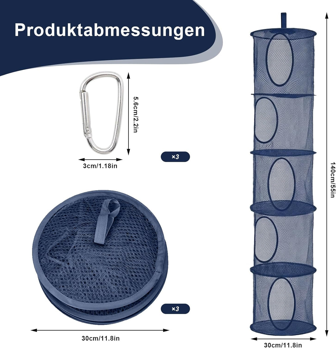 ZYNERY 3 Stück Set Hängende Netz-Aufbewahrungstasche, 5 Stufe Faltbare Hängeaufbewahrung Organizer,