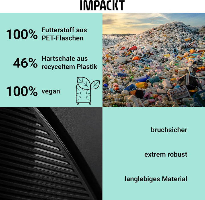 IMPACKT IP1 Handgepäck Kosmetikkoffer aus recyceltem Material mit 6 Jahren Garantie; nachhaltiges Be