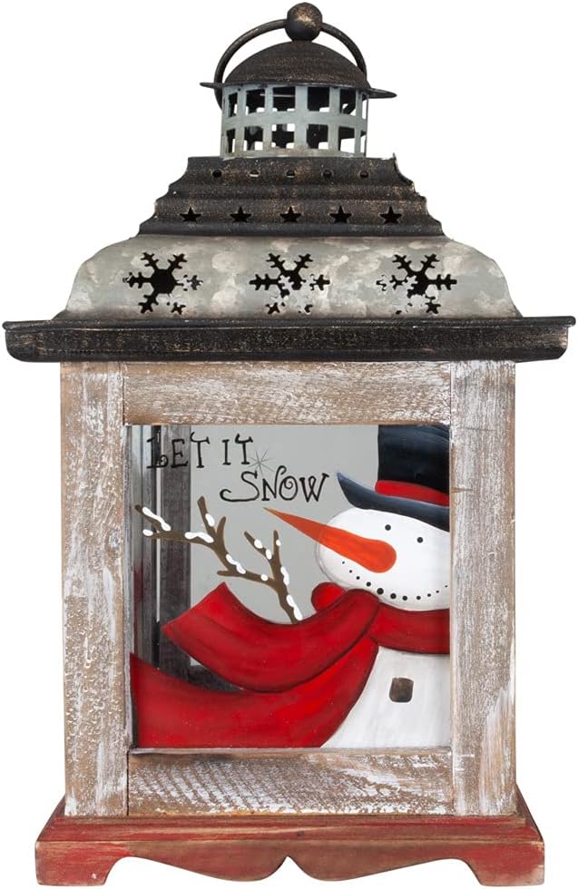 Weihnachtslaterne Schneemann Weiss ca. 29 cm Laterne Tischdekoration Metall und Holz Adventsdeko