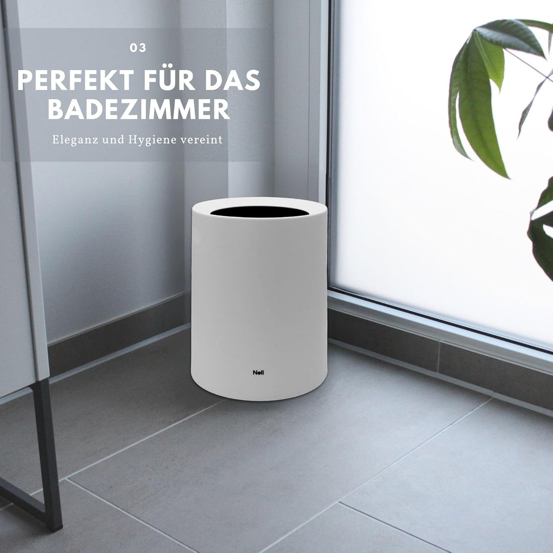 Nell 8L Mülleimer Bad Weiss Matt – Eleganter Kosmetikeimer und WC Mülleimer, Vielseitiger Büro- und