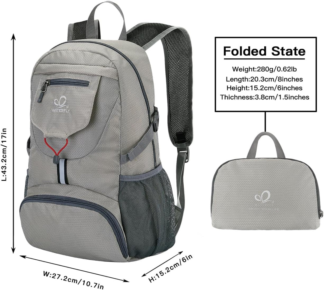 WATERFLY Ultraleicht Faltbar Klein Rucksack: 20L Leicht Packable Wanderrucksack Tagesrucksack Trekki