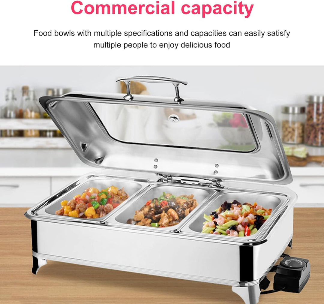 9L Speisenwärmer Chafing Dish, Chafing Dish Elektrisch mit Sichtbarem Glasdeckel, Wärmebehälter Spei