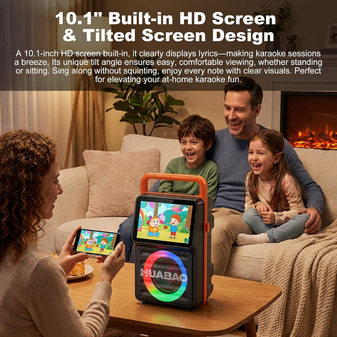 Karaoke-Maschine mit integriertem 10,1-Zoll-Bildschirm, Bluetooth-Lautsprecher mit Liedtextanzeige,