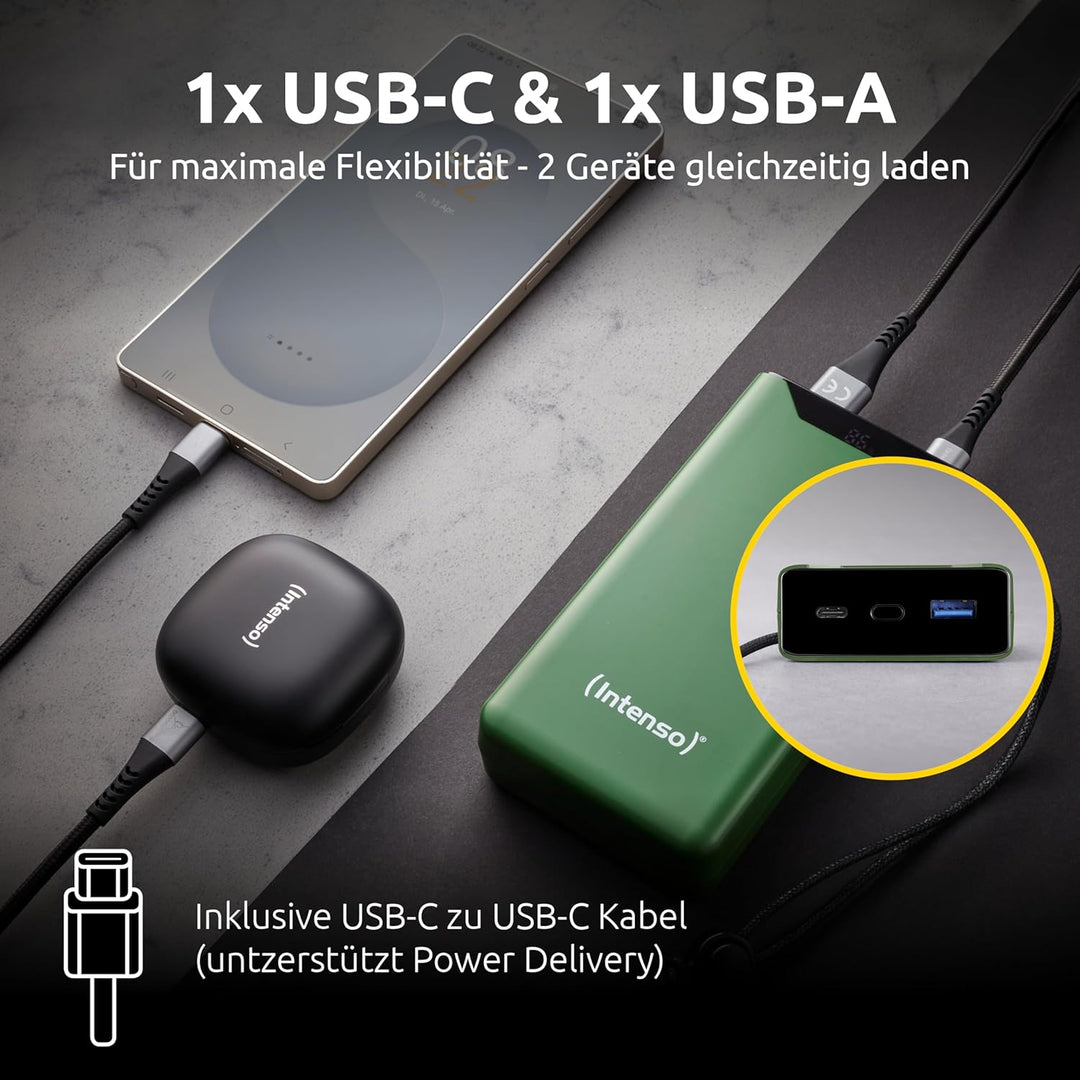 Intenso Powerbank F20000 – 20000 mAh, USB-C & USB-A, Power Delivery & Quick Charge, 20W, Schnelllade