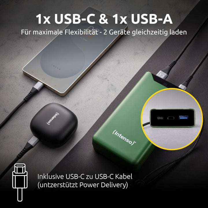 Intenso Powerbank F20000 – 20000 mAh, USB-C & USB-A, Power Delivery & Quick Charge, 20W, Schnelllade