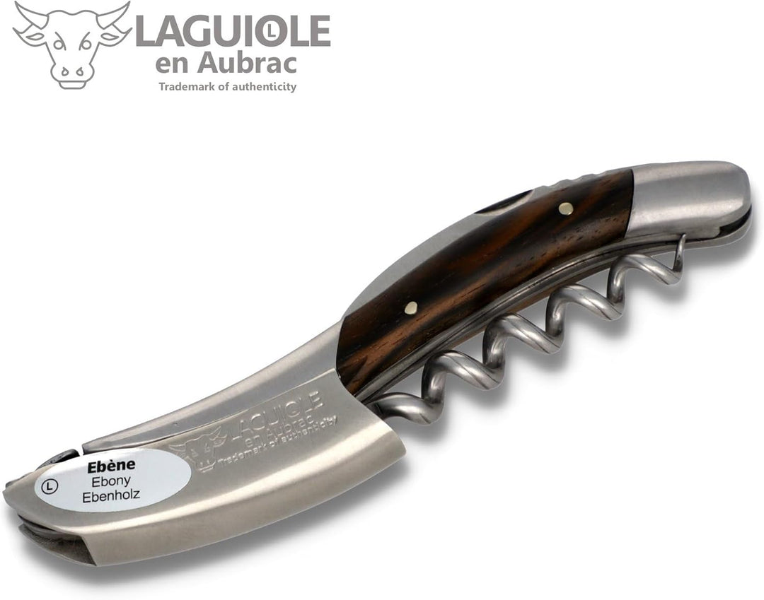 Laguiole en Aubrac Kellnermesser - Makassar Ebenholz - Edelstahl matt - Weinöffner Sommelierbesteck