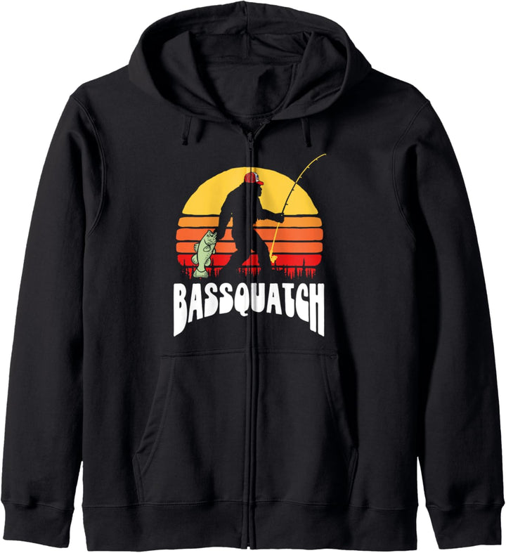 Bassquatch! Funny Bigfoot Fishing Outdoor Retro 80s Kapuzenjacke