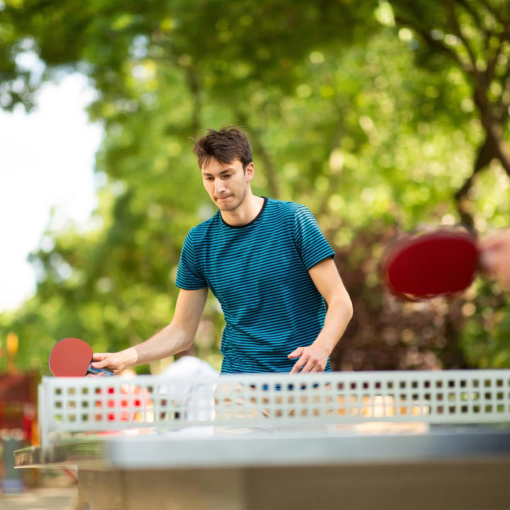 Relaxdays Tischtennis Set, Hülle mit Tischtennis-Netz, 2 Holzschläger, 3 Ping Pong Bälle, Mini Tisch