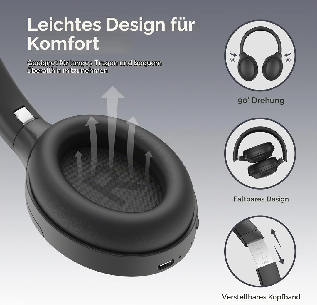 Srhythm NiceComfort 45 Active Noise Cancelling Headphone, drahtlose Bluetooth-Kopfhörer mit Transpar