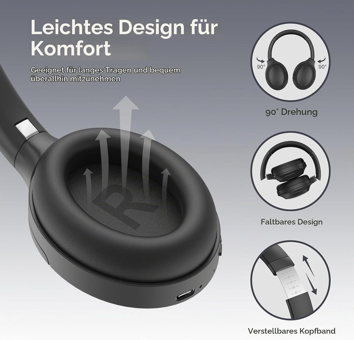 Srhythm NiceComfort 45 Active Noise Cancelling Headphone, drahtlose Bluetooth-Kopfhörer mit Transpar