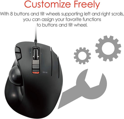 ELECOM M-XT3URBK Mouse Wired Trackball Grip 6 Button, Black Thumb-operated Wickel