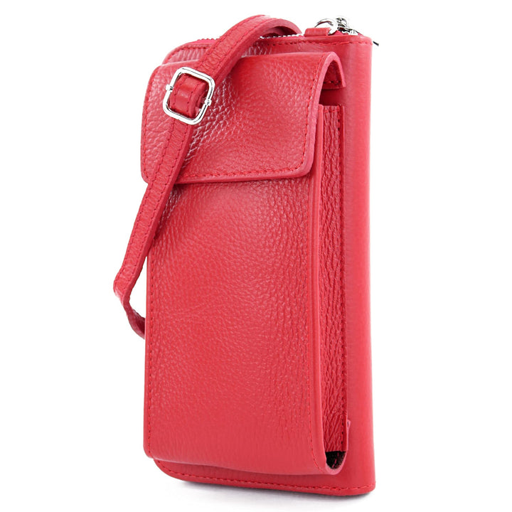 modamoda de - P06 - ital. Damen Umhängetasche Geldbörse Handytasche Leder Rot, Rot