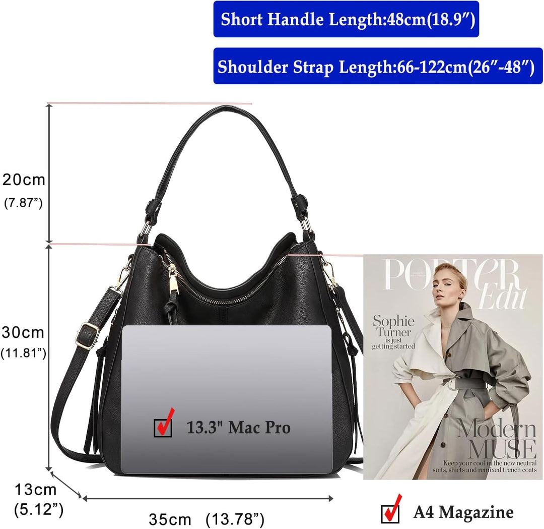 BestoU Handtasche Damen Schwarz Gross Leder Gross Tasche Umhängetasche Schultertasche Shopper Henkel