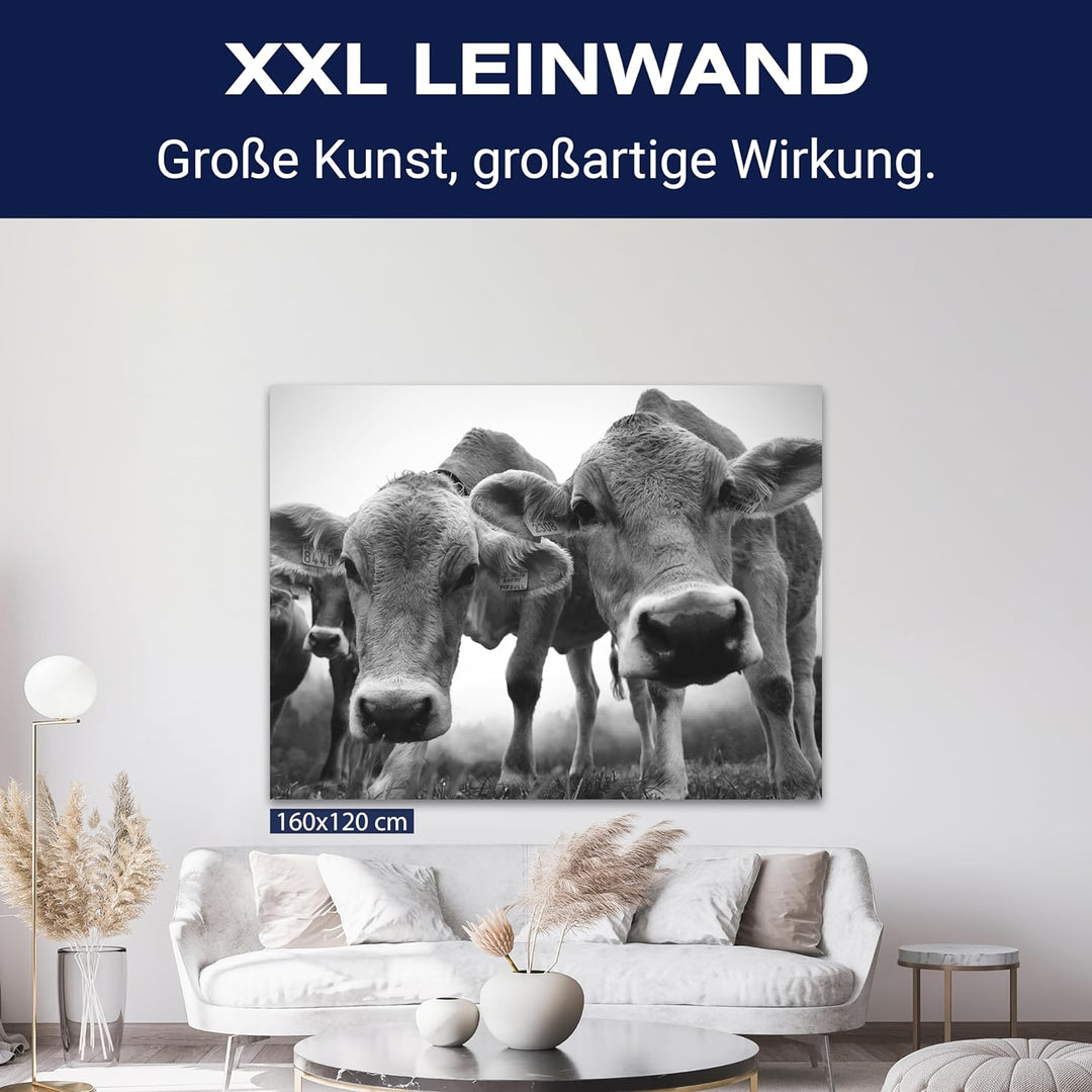 wandmotiv24 Leinwandbild, Tiere, 100x75cm, Querformat, Kühe, Deko, Bilder auf Leinwand, Wanddeko, XX