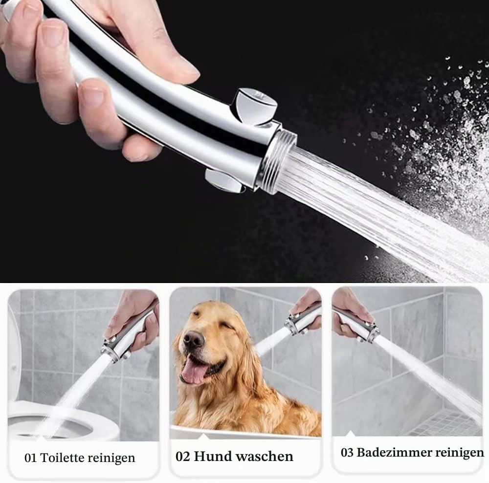 Hochdruck Duschkopf mit 2m Schlauch, 3 Strahlarten Wassersparender Handbrause Mit Stoppfunktion, Dus