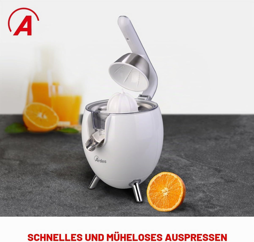 Ardes Arspre03W Juice Art W Elektrische Zitruspresse mit Druck - Leistung 500 W, 0,5 l Edelstahlfilt