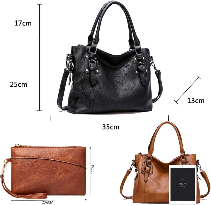 Coolives Damenhandtasche Set aus PU-Leder Damen Hobo Handtasche Tasche Vintage Schultertasche Hobo D