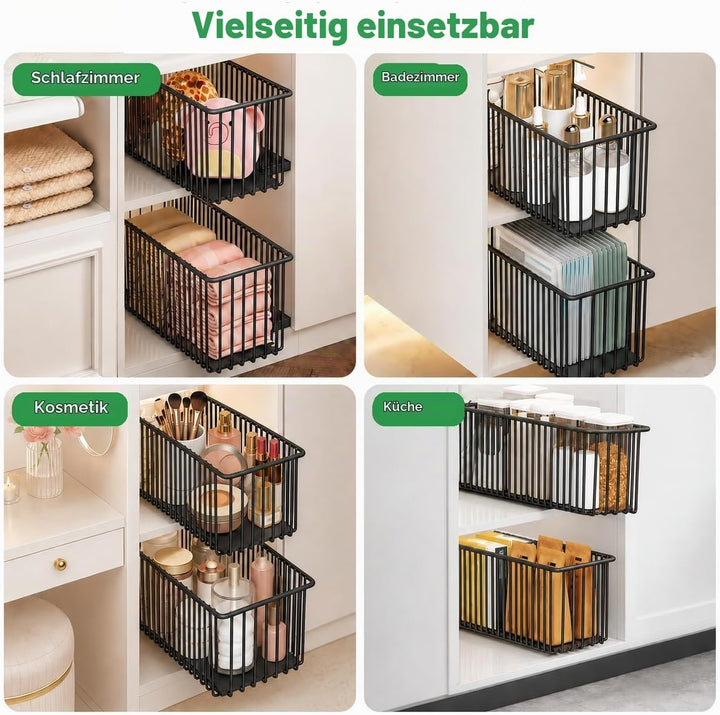 4er Set Ausziehbare Schublade Küche Schmal 15,3cm, Teleskopschublade Ohne Bohren, Nischenregal Schra