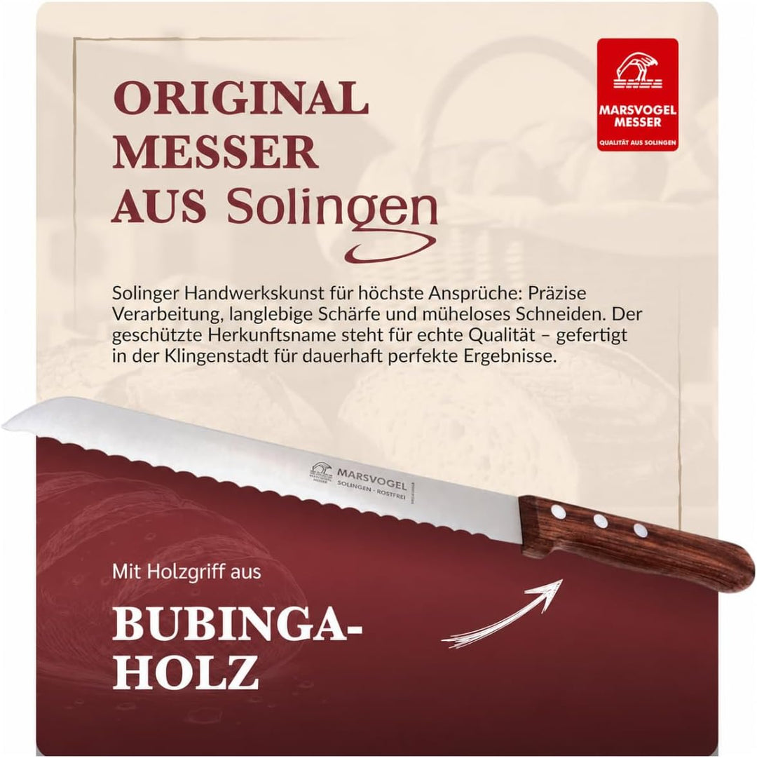Marsvogel Brotmesser 2,0 mm Rückenstärke mit Welle Made in Solingen Bubinga Bubinga Braun