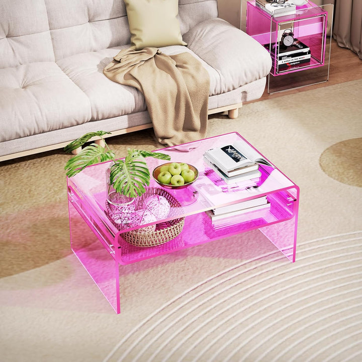 Acryl Couchtisch, Durchsichtig Acrylglas Couch Tisch für Wohnzimmer, Rosa, 80 x 50 x 38 cm Rosa 80 x