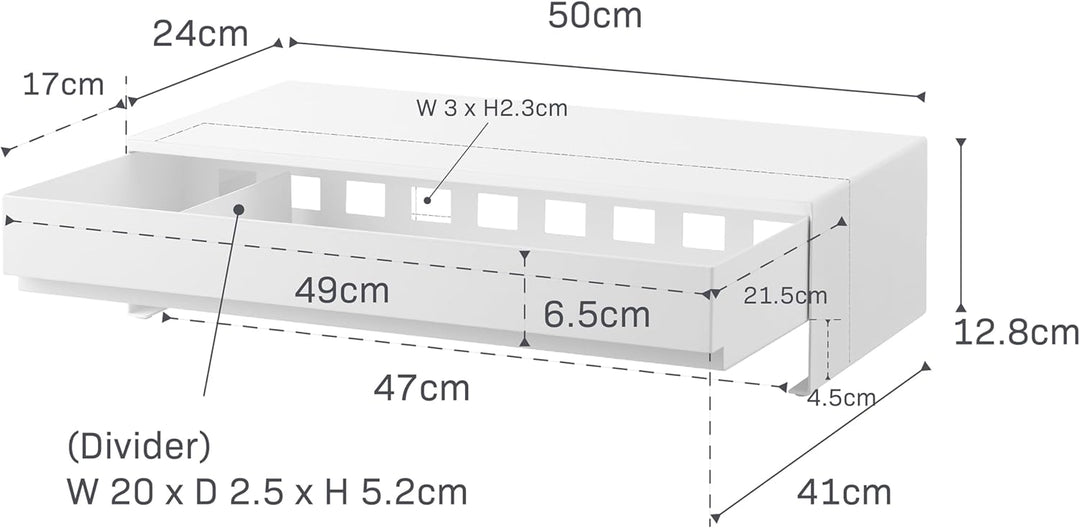 YAMAZAKI 10187 TOWER Monitorständer mit Schublade, weiss, Stahl / Magnet / Polypropylene / Silikon /