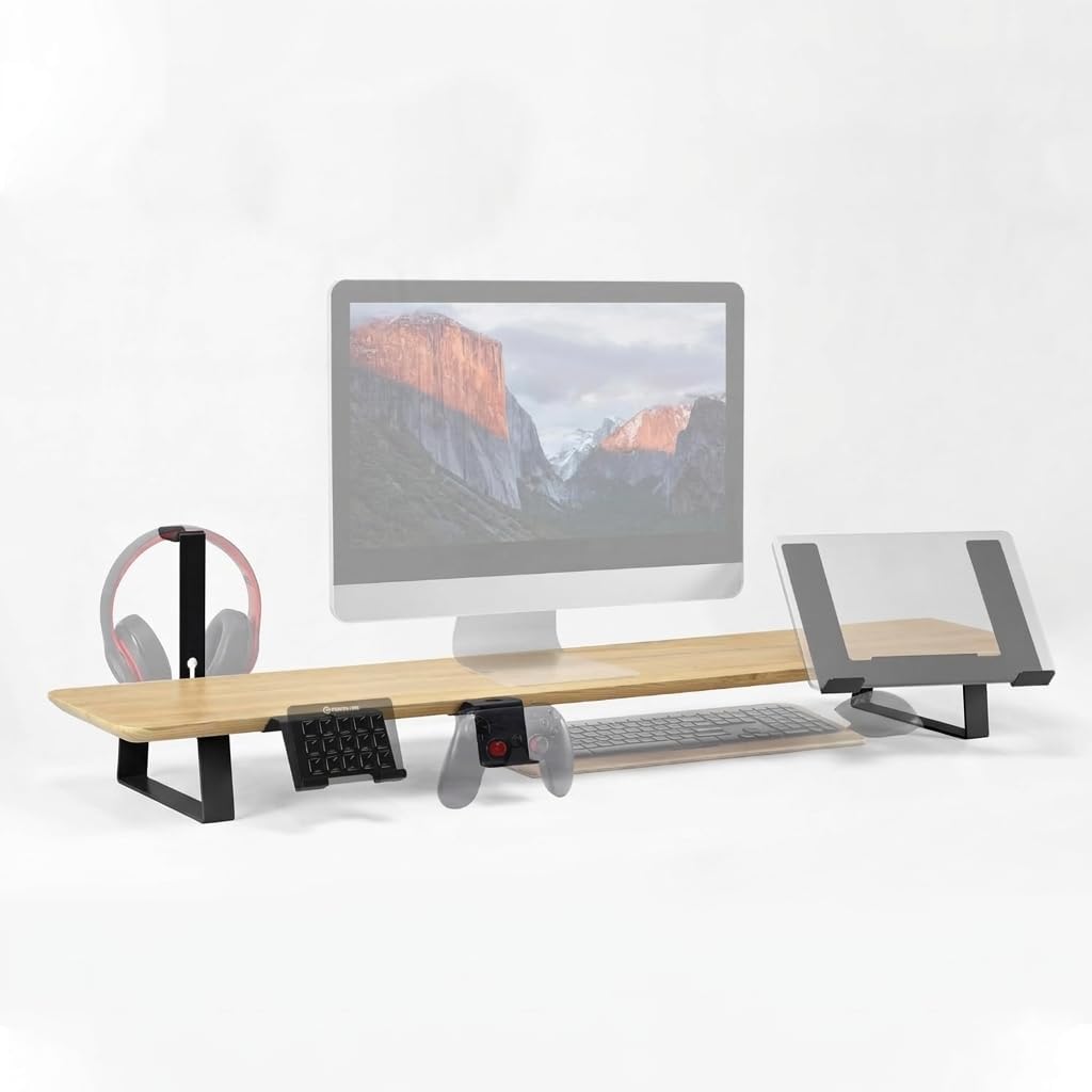 Monitorständer Desk Shelf 100 cm Eiche | Monitorerhöhung Holz mit modularem Schienensystem | Schreib