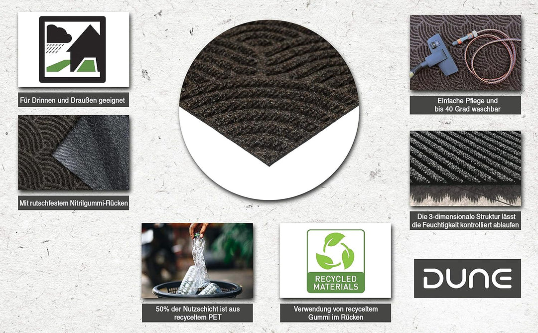 DUNE Waves dark brown 45x75 cm, innen und aussen, waschbar 45x75cm, 45x75cm