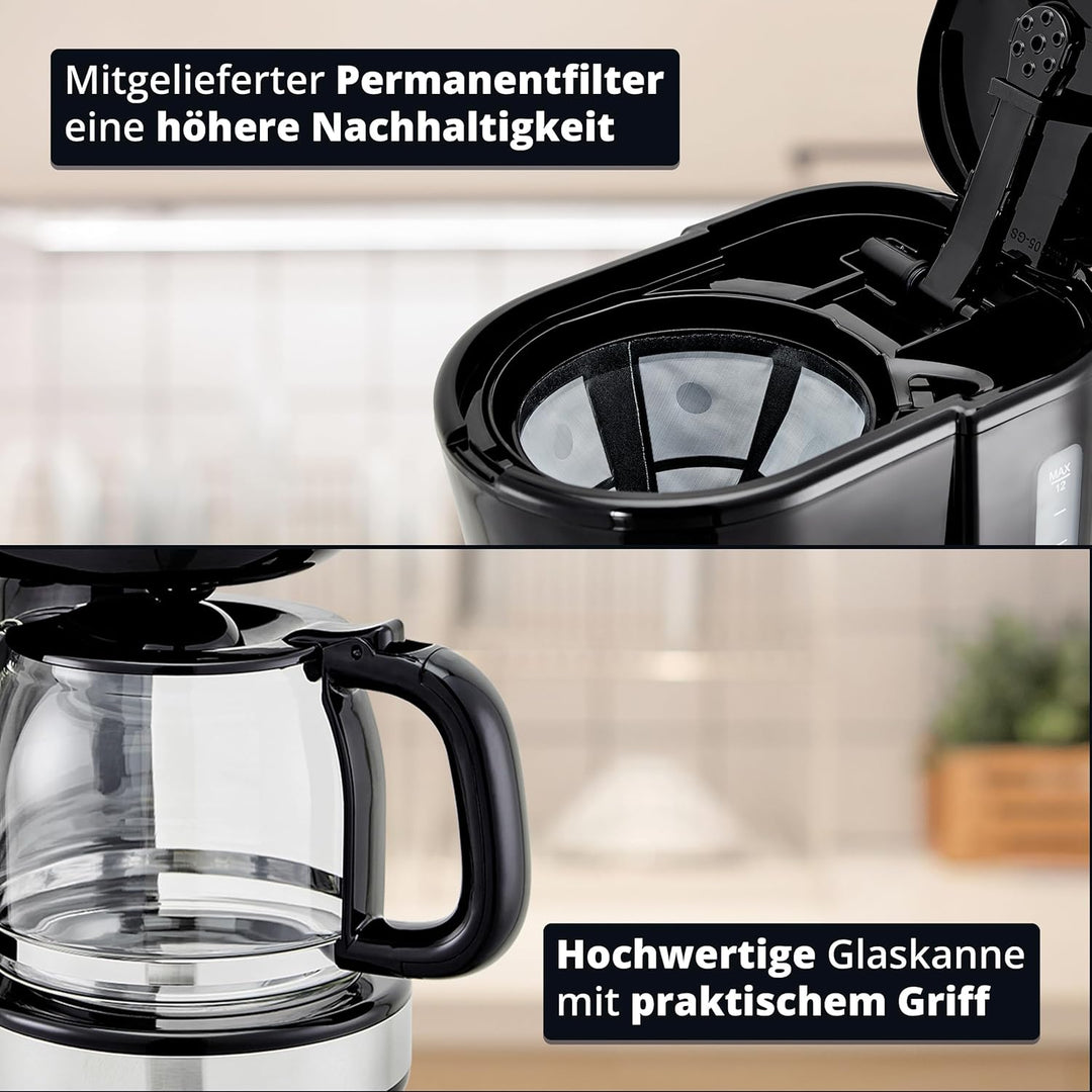 KHG Kaffeeautomat KA-129 SE2 aus Edelstahl/Kunststoff in schwarz, Kapazität für 12 Tassen, mit Glask