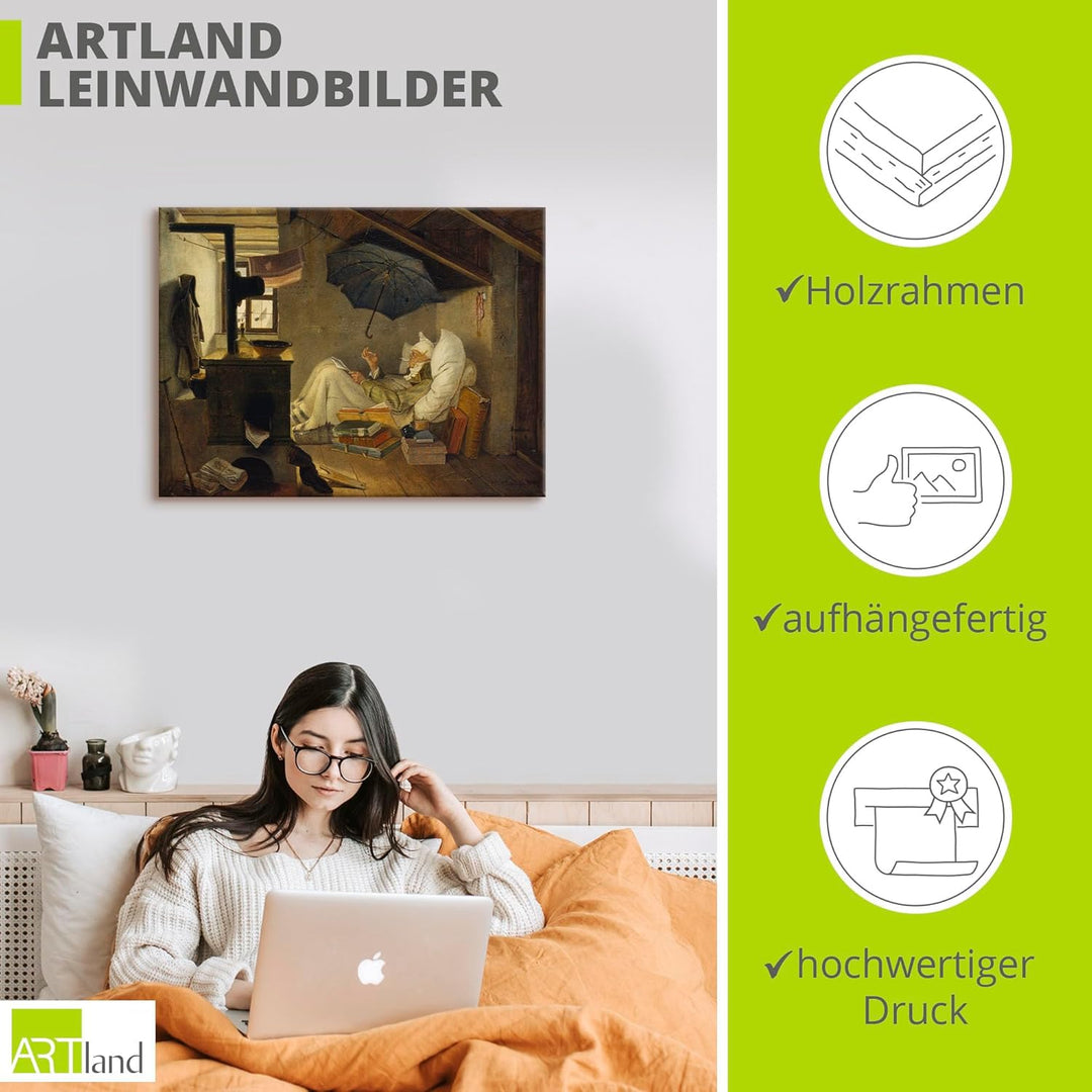 ARTland Leinwandbilder Wandbild Bild auf Leinwand 80x60 cm Wanddeko Dach Zimmer Ofen Regenschirm Arm