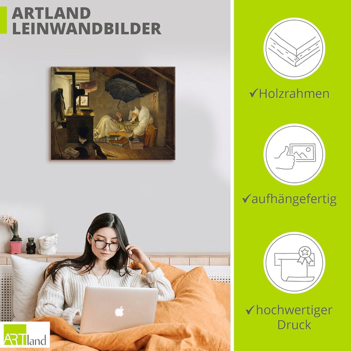 ARTland Leinwandbilder Wandbild Bild auf Leinwand 80x60 cm Wanddeko Dach Zimmer Ofen Regenschirm Arm