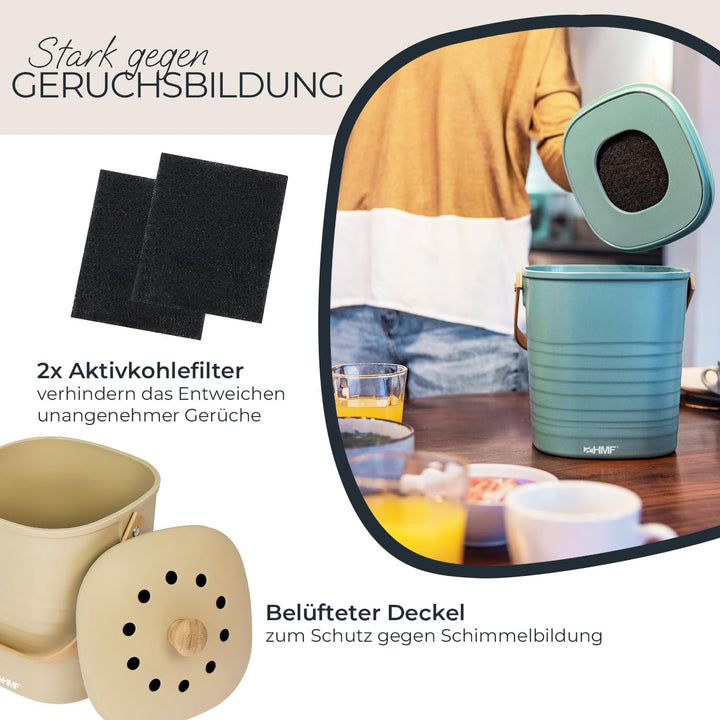 HMF Nachhaltiger Biomülleimer Küche, Geruchsdichter Komposteimer mit Deckel | 3 Liter | Beige Beige