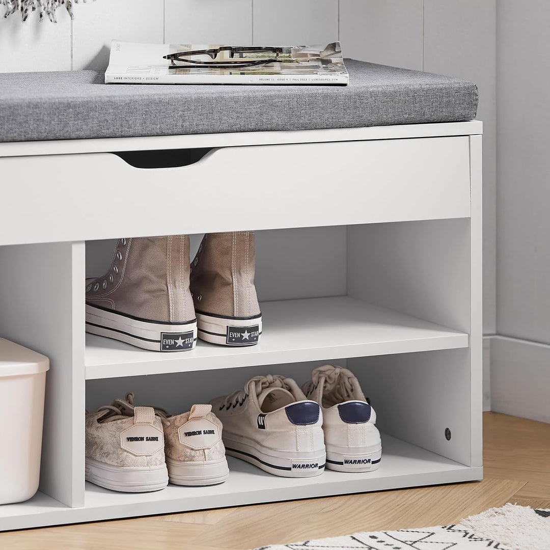 SoBuy FSR45-HG Schuhbank mit Sitzkissen Sitzbank Schuhschrank Schuhregal 3 Fächer weiss BHT ca: 80x4