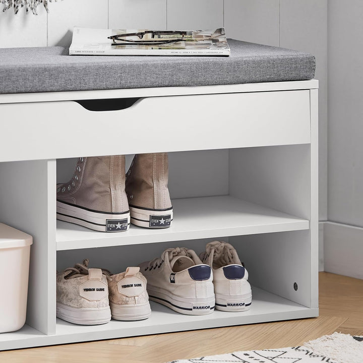 SoBuy FSR45-HG Schuhbank mit Sitzkissen Sitzbank Schuhschrank Schuhregal 3 Fächer weiss BHT ca: 80x4