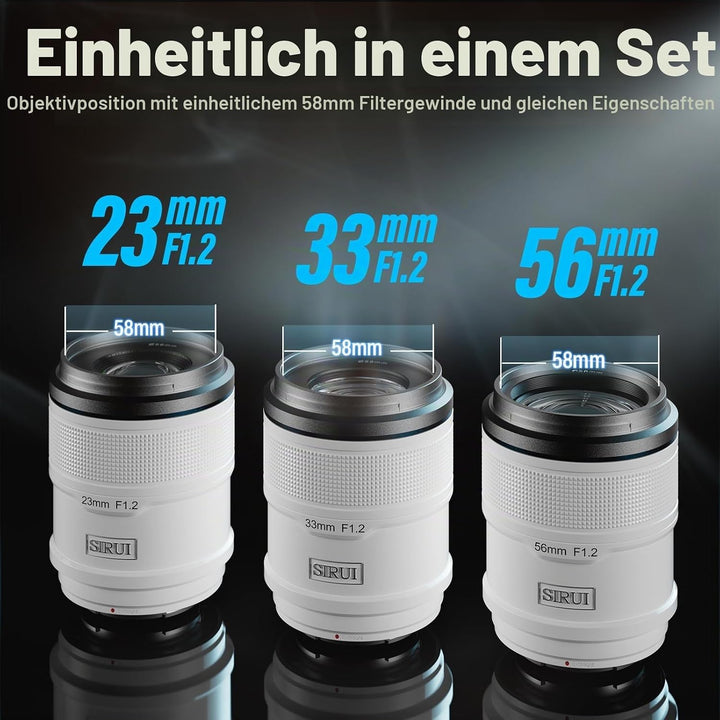 SIRUI Sniper Autofokus-Objektiv-Kit 23mm/33mm/56mm f/1.2 – APS-C für Sony E-Mount (A5, A6, FX30, ZV-